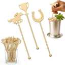 LemonRoad 24 Pcs 7 Inch Gold Derby Drink Stirrers Plastic Swizzle Stir Sticks with Horseshoe Trophy Racehorse Designs Derby Party Decorations for Coffee Cocktails Whiskey Beverage Bar Weddings Events
