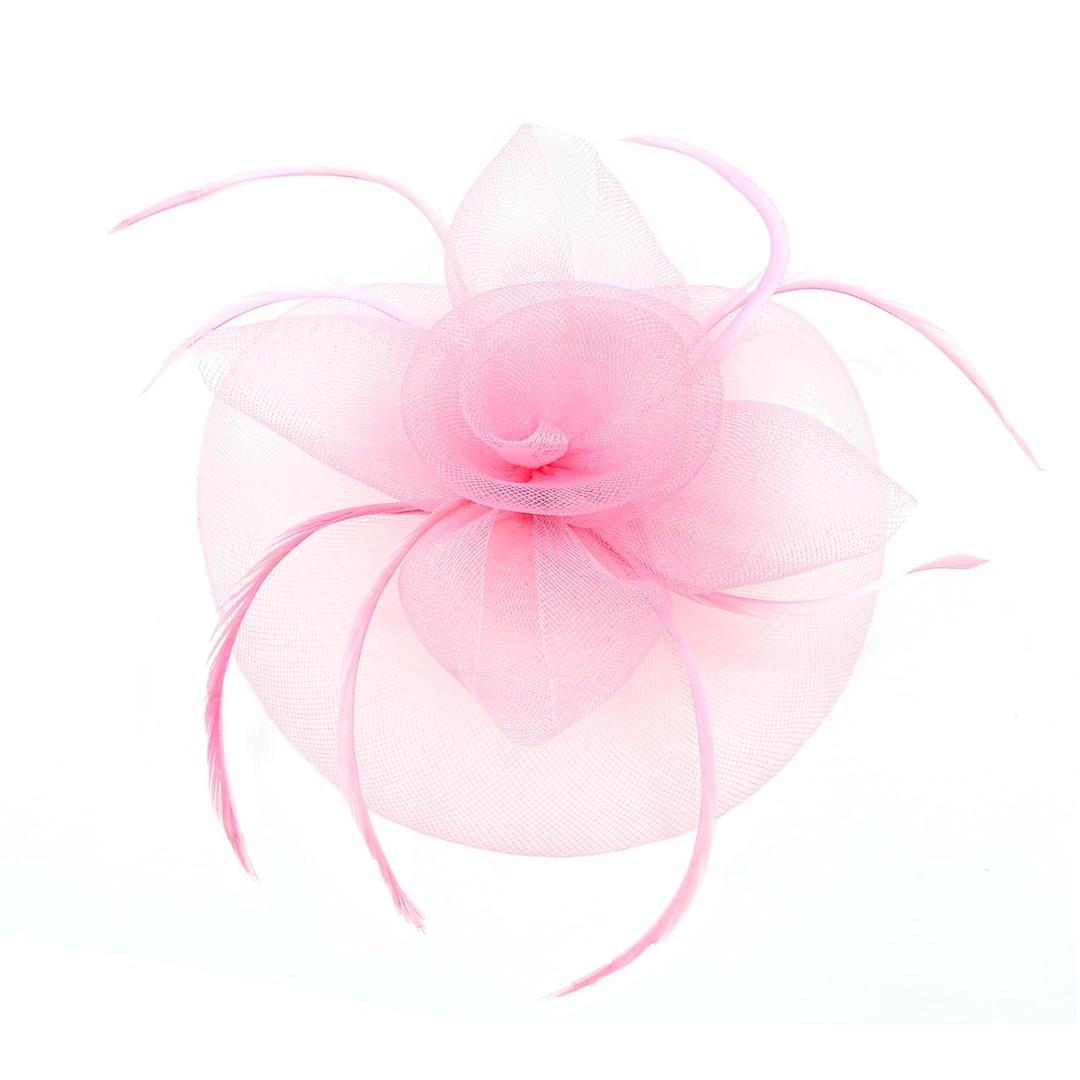 Fascinators for Women Girls Feather Flower Fascinator Headwear Wedding Cocktail Tea Party Hats (US, Alpha, One Size, Pink) (Pink)