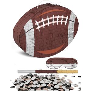 Football Piata  Includes Wooden Stick, Blindfold, and Confetti  16"x11.4"x3"  Perfect for Sports-Themed Party Decorations and Football Pinatas for Birthday Party