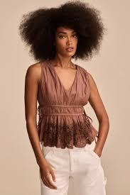 lace ruched tank top, Brown, XL