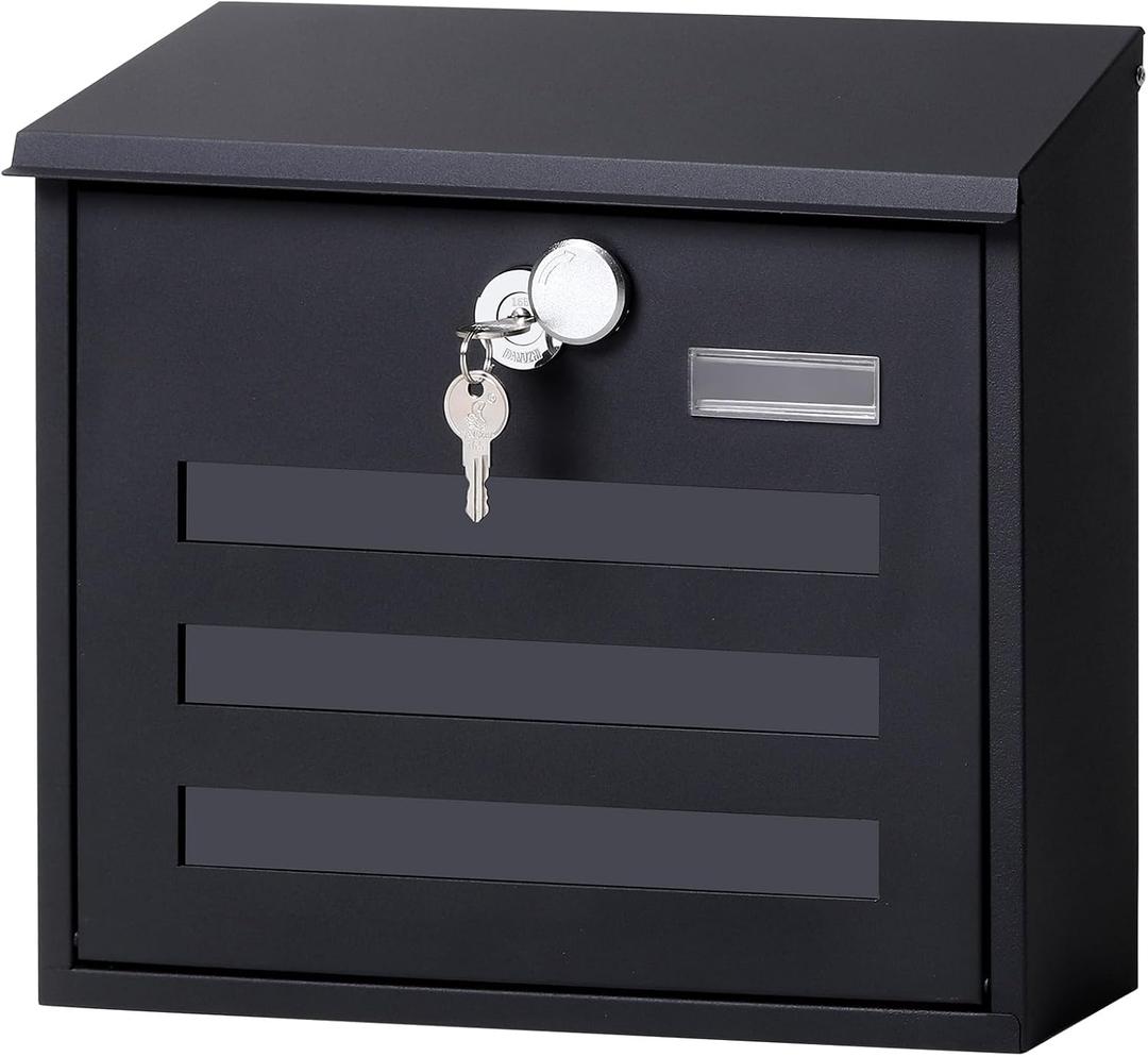 Locking Mailbox Wall Mounted Vertical- Jssmst mailboxes with Key Lock Large Capacity, Key Lock Drop Box Large Capacity with Galvanized Cover and Rust-Proof Metal, 13 x 11.8 x 4.1 Inch SM-HPB918