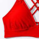 Fanuerg Women's Sexy V Neck Bikini Sets Hollow Out Two Piece Swimsuits Cutout Mid Waist Bathing Suit (Red, XS)