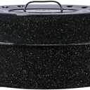 Granite Ware 19 inch oval roaster with Lid enameled steel design to accommodate up to 20 lb poultry/roast. Resists up to 932F (Black)
