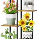 iDavosic.ly 4 Tier Plant Stand Indoor, Tiered Corner Metal Wood Multiple Flower Holder Shelf, 34 Inch Tall Orchid Display Rack for Patio Porch Living Room Balcony Outdoor, Modern Black & Rustic Brown