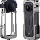Cage for insta360 X5, Thickened Aluminum Protective Case with Silicone Lens Cover, Built-in Dual Cold Shoe Mounts & 1/4" Screw Holes, Outdoor Cycling and Skiing Camera Protection