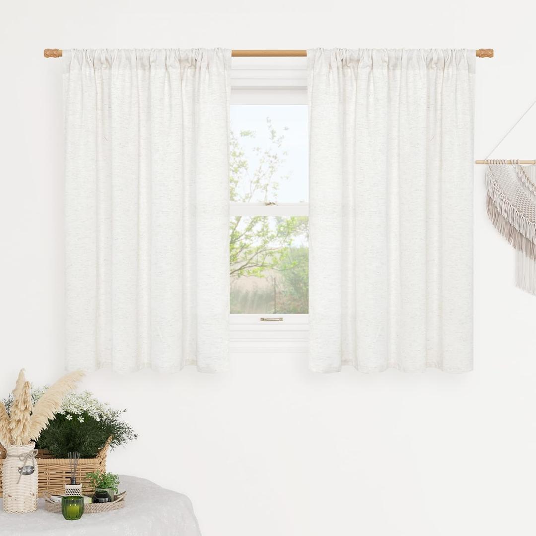LAMIT Short Linen Curtains 40 Inches Long for Small Window, Rod Pocket Linen Privacy Drapes Light Filtering Semi Sheer Window Curtains for Kitchen/Bedrooom, Set of 2 Panels (42 x 40 Inch, Ivory White)