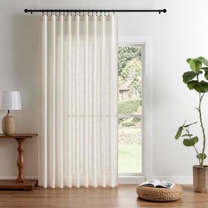 Joydeco Light Filtering Curtains 96 Inch Length for Bedroom, Linen Curtains 96 Inch Length 1 Panel Set for Living RoomWhite Semi Sheer Drapes 96 Inches Long with Rod Pockets