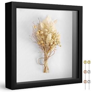 Califortree 8x8 Shadow Box Frame with Soft Linen Back - Push Pins Included, Memory Box Display Case for Flower, Tickets and 3D Items, Black