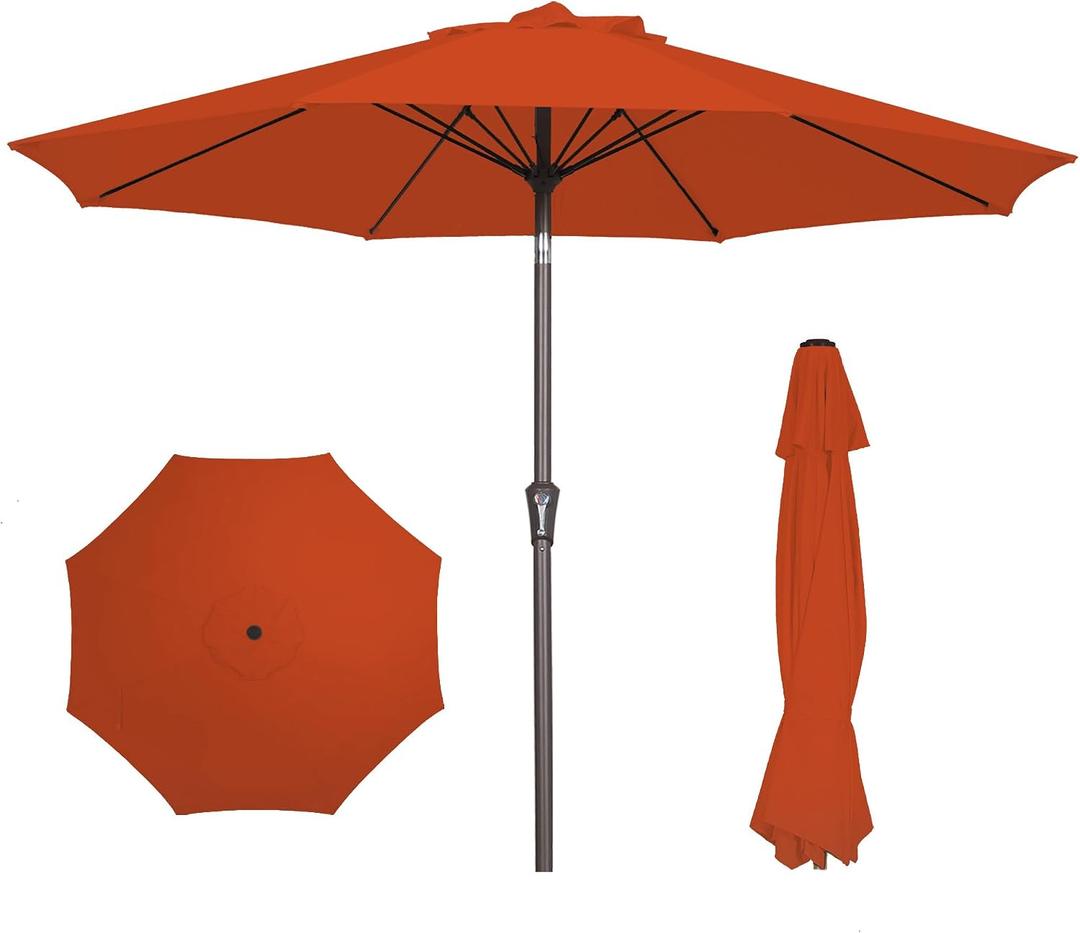 PatioKingdom 9FT Patio Outdoor Umbrella-UPF 50+ Sun Shade with Wind Vent, Push-Button Tilt & Smooth Crank Lift, Rust-Resistant Fiberglass Frame for Garden, Backyard,Yard (Orange)