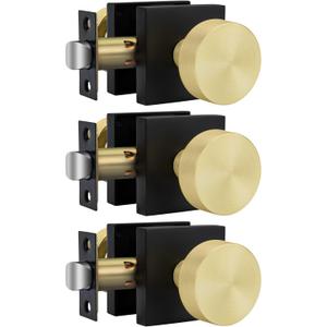 goldenwarm 3 Pack Black and Gold Closet Door Knob, Interior Door Knobs, Passage Door Lever, Black and Gold Passage Door Knobs Lever for Hallway, Closet