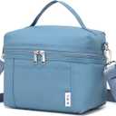 NOL Natural Organic Lifestyle Insulated Lunch Bags for Women Cooler Bag Lightweight Nylon Waterproof Lunch Box For Work (Dusty Blue, Large)