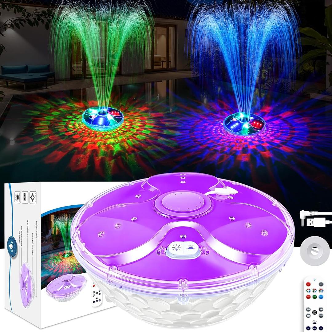 Pool Fountain with Remote, High Brightness Above Ground Pool Fountains with Lights Show, Battery Operated Floating Pool Water Fountain, Floating Fountains for Inground Pool-1pc(Purple)