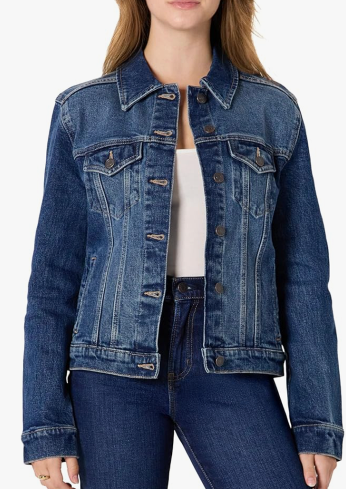 Amazon Essentials Women's Regular-Fit Low Stretch Denim Trucker Jacket with Pockets M