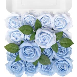TINGE TIME Blue Artificial Flowers Combo Box Set, 16PCS Fake Rose Silk Flower w/Stem for DIY Wedding Bouquets Centerpieces Baby Shower Party Home Spring Decoration (Light Blue & Deep Blue)