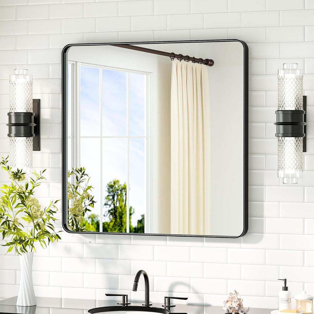 TETOTE Black Bathroom Mirror 30 x 30 Matte Black Metal Framed Vanity Mirror, Tempered Glass, Wall Mounted for Bathroom, Entryway, Bedroom, Living Room(Horizontal/Vertical)