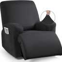TAOCOCO Oversized Recliner Chair Covers 4-Pieces, Stretch Recliner Cover for Large Recliner Washable Reclining Chair Cover Polyester Soft Fabric Furniture Protector (Oversized Recliner, Black)