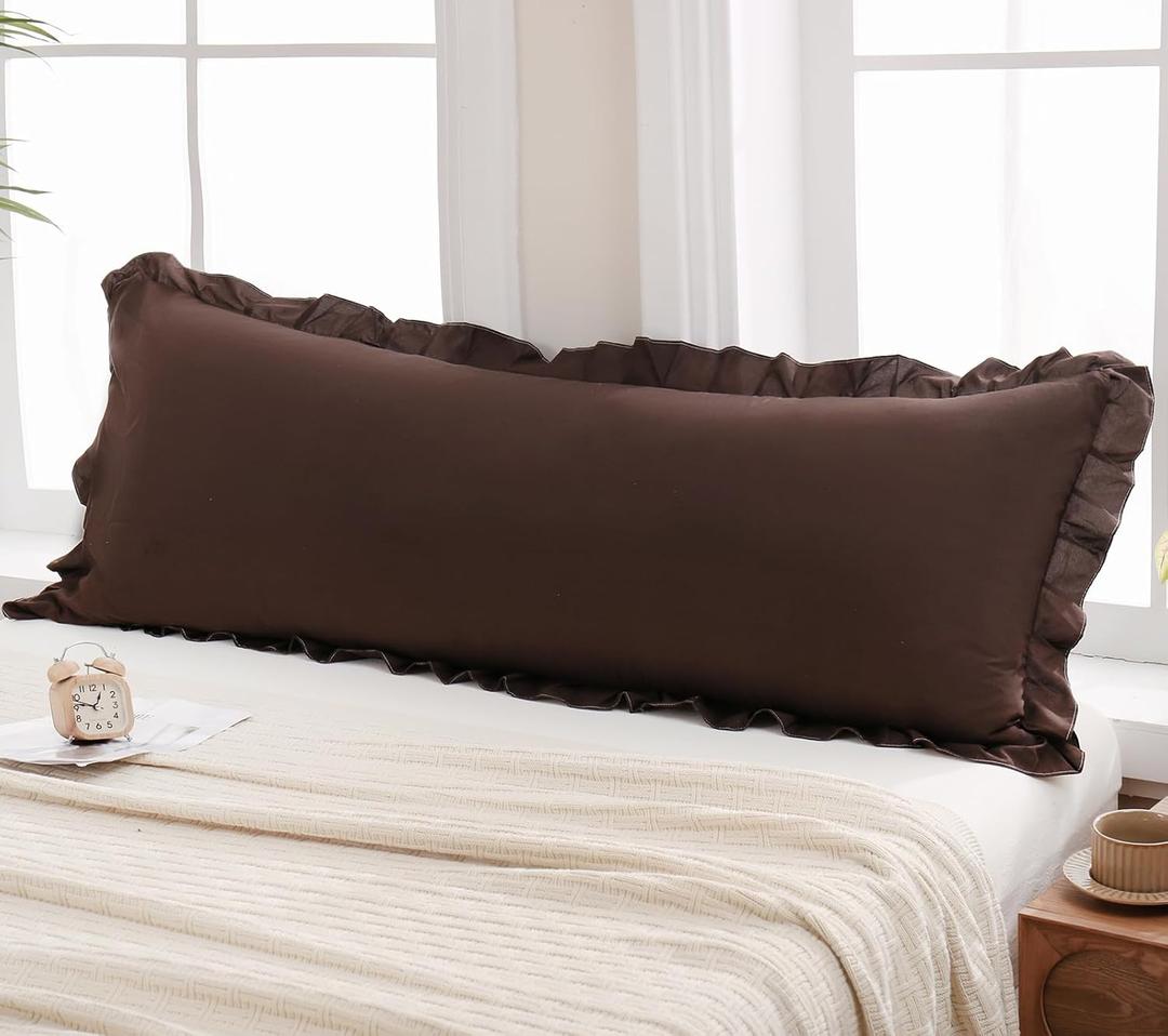 Merryword Dark Brown Body Pillow Cover 20x54inches Chocolate Long Pillowcase Ruffled Body Pillowcases Cute Pillowcase Pillow Sham (1 Body, Chocolate)