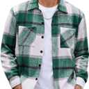 COOFANDY Men's Flannel Shirts Casual Button Down Plaid Shirt Jacket Long Sleeve Fleece Shacket with Pockets (Green)