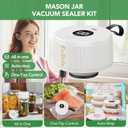 Electric Mason Jar Vacuum Sealer Kit Automatic Jar Sealer for Wide & Regular Mouth Mason Jars, Food Storage Vacuum Sealer for Coffee Beans, Dry Food & Meal Prep Includes 30 Lids