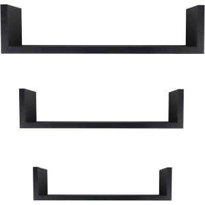 Danya B. XF11039BK Laminated MDF Floating "U" Wall Decor Shelves (Set of 3 pieces)  Black