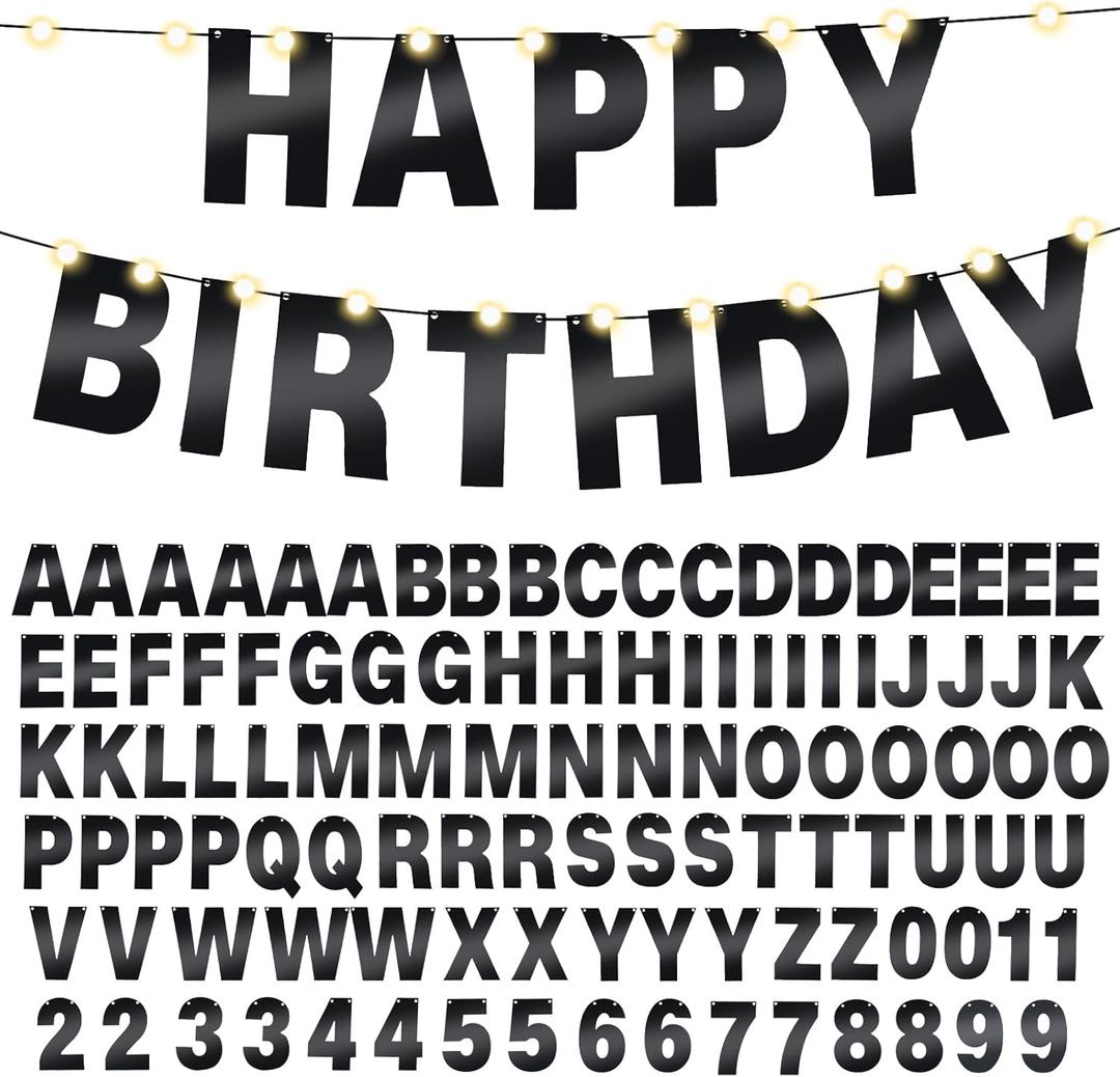 TaoBary 112 Pcs DIY Letter Kit Glitter Customizable Banner Letters Include 107 Letters and Numbers 3 Rope and 2 Needles for Birthday Halloween Christmas Wedding Valentine Party Decor(Bright Black)