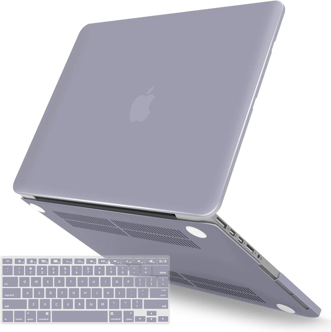 IBENZER Compatible with MacBook Pro 15 Inch Case 2015 2014 2013 2012 A1398, Hard Shell Case with Keyboard Cover for Old Version Apple Mac Pro Retina 15, Lavender Gray, MR15-LVGY+1
