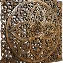 Floral Wood Carved Wall Art Panel. Decorative Bali Asian Home Decor Headboard (24"x24", Brown)
