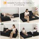 COMAX Futon Sofa Bed, Convertible Folding Sofa Bed, Boneless Couch Loveseat Corduroy with Pillows, Small Foldable Floor Couch Comfy Lounge Sleeper for Living Room Bedroom, Black