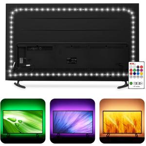 HAMLITE TV Bias Lighting 6500K True White for 70 72 75 80 82 85 Inch TV, 18Ft USB TV LED Backlight with RF Remote Cover 4 Sides Behind TV Background Room Decor Gaming Light for Men Ambient Mood Light