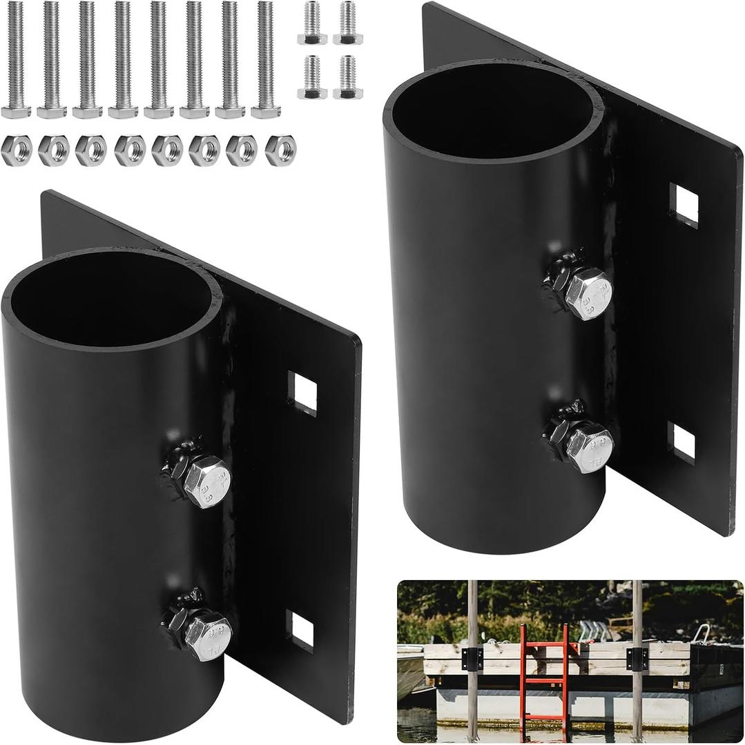 2Pcs Side Leg Pipe Holder, Floating Dock Leg Holder, 7/16" Mounting Holes, Black