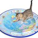 Cat Water Sensory Play Mat with Extra Protective Cover, Thickened Cat Water Mat Bed for Cats Dogs Kittens Puppies (Round Blue)