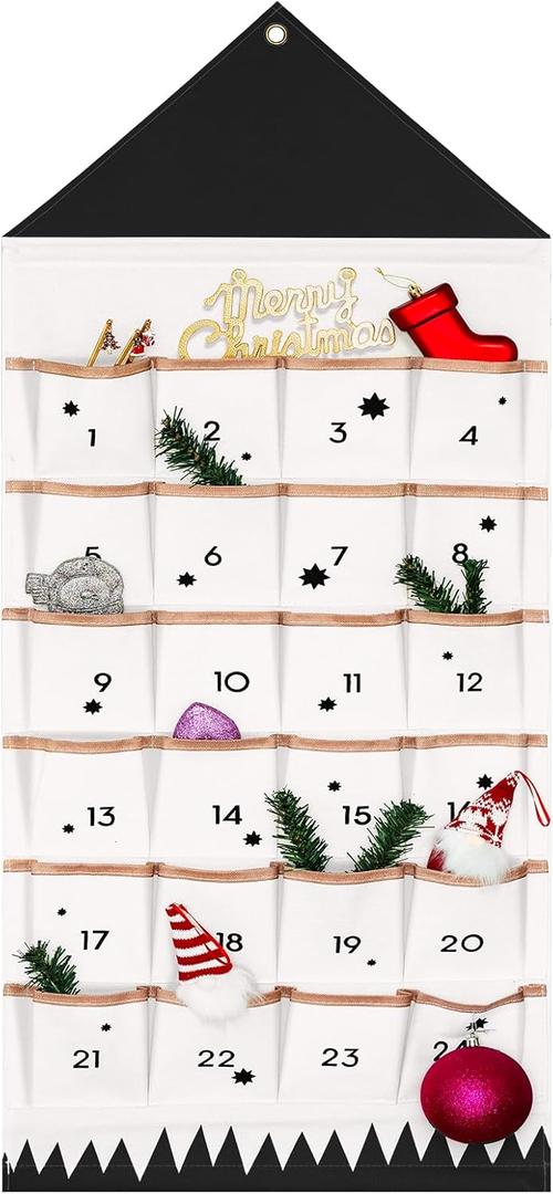 Christmas Advent Calendars with 24 Pockets Countdown Calendar DIY Xmas Reusable Canvas Wall Hanging Bag for Home Holiday Decorations