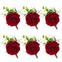 Gvhntk Ivory Rose Boutonniere for Men Wedding Set of 5 Groom Groomsmen Best Man Artificial Flowers Boutonniere for Wedding Ceremony Anniversary Prom Flowers Formal Dinner Party (6, Red, Middle)