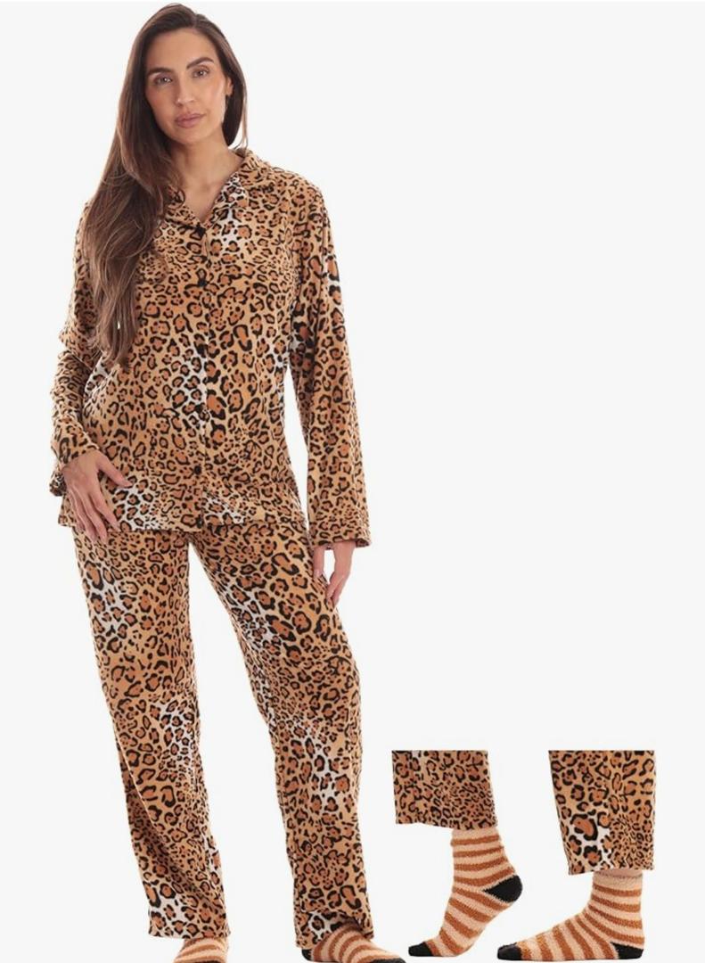 followme Printed Microfleece Button Front PJ Pant Set, M