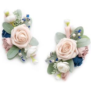 Ling's moment 2pcs Wedding Shoulder Corsage Artificial Flowers, Girl/Mother Homecoming/Prom Corsages Wristlet Dcor, etc. Navy Blue Pink Ranunculus