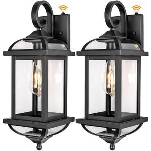 18 Dusk to Dawn Outdoor Lights for House 2-Pack, Anti-Rust Aluminum Exterior Light Fixtures with Fully Enclosed Bottom Outside Wall Lanterns IP65 Waterproof Porch Lights, Modern Black