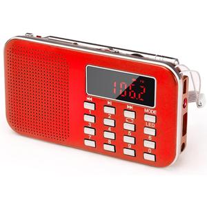 PRUNUS Mini Portable Radio AM FM Pocket Radio with MP3, LED Flashlight, Digital Radios Speaker Support Micro SD/TF Card/USB, Auto Scan Save, 1200mAh Rechargeable Battery Operated[Latest Version] (Red)