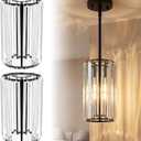 Teenyyou 2 Pcs Crystal Pendant Light Shade Modern Large Ceiling Light Cover E26/e27 Base 1.65" Top x 5.1" Dia. x 9" H Chandelier Lampshade Replacement for Kitchen Island Dinning Room Corridor