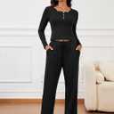 Two Piece Sets for Women Long Sleeve Wide Leg Tracksuits 2 Piece Lounge Sets Winter Casual Sweatsuits Matching Sets (Black, S)