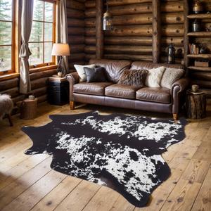 Cow Print Rug Cowhide Rugs Cow Hide Carpet Faux Cowhide Rug Western Decor Animal Print Rugs for Living Room Bedroom Office Area Rug (Black&White, 5.2x6.2FT)