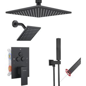 VANFOXLE Shower Faucet Set Matte Black Shower System,Push Button Diverter Shower Faucet with 2 in 1 Handheld,Ceiling Mount 10 Inch Shower Head with 6 Inch Wall Mount Shower Head