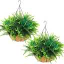 Hananona 2 Set Artificial Hanging Plants Outdoor Fake Hanging Ferns Planter, UV Resistant Faux Fern Plant Basket for Outdoors Patio Garden Home Decor (2, Green)