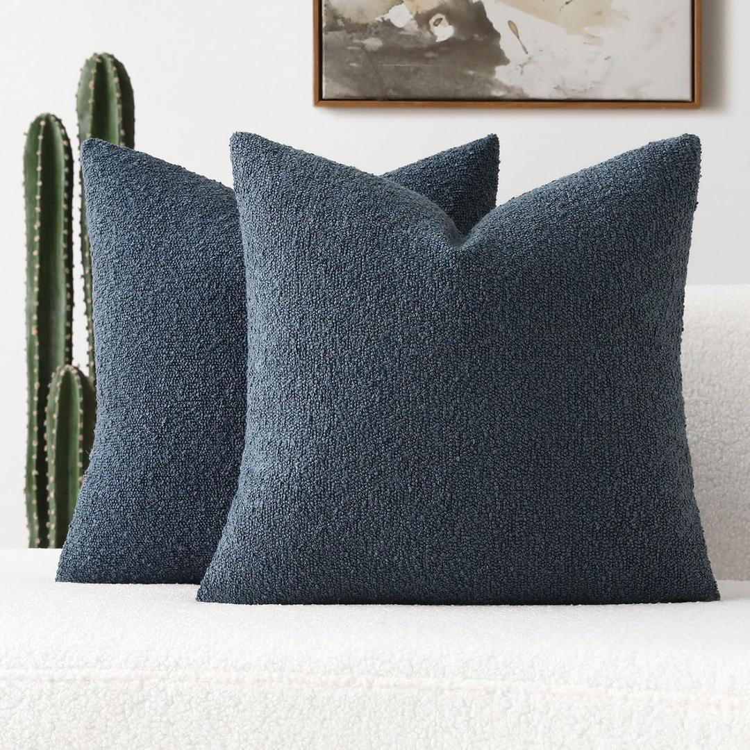 FUTEI Pack of 2 Haze Blue Decorative Throw Pillow Covers 26x26 Inch Soft Cozy Solid Boucle Textured Euro Pillow Shams,Modern Home Decor for Couch Bed Living Room (26" x 26" (Pack of 2))