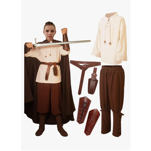 Kids Medieval Costume Boys Renaissance Viking Tunic Pants Accessories Outfit for Halloween Cosplay 4-12Y, Size:M