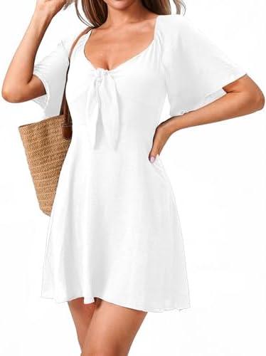 Arise Myst Womens Dresses 2025 Spring Summer Deep V Neck Casual Bow Tie Mini Cocktail Beach Dress, Size Large