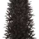 Glitzhome 7.5ft Black Pencil Tinsel Artificial Christmas Tree Skinny Slim Tree for Small Spaces, 1188 PVC/PET Tips, Hinged Branches, Easy Assembly with Metal Stand