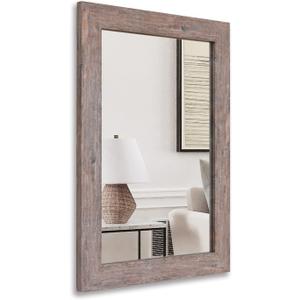 Syndra Rectangular Mirror with Frame Rustic 20x28 Wall Mounted Rustic Vanity Mirror with Large Wood Frame Farmhouse Bathroom Mirror, for Bedroom, Living Room, Entryway Wall Decor(Natural)