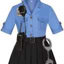 KIDIN Police Officer Costume for Kids Cop Costume for Girls’ Police Dress Up Halloween Cosplay Birthday Gift Size M