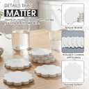6 Piece Marble Coaster Set 4 x 4 Inch Natural Stone Coasters Scalloped Calacatta White Stone, Luxury Home Decoration, Drink Coasters for Coffee Table, Desk, Bar, Elegant Tabletop Accessories