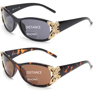 JM 2 Pack Bifocal Reading Sunglasses for Women Fashion Sun Readers Outdoor Reading Glasses UV400 Protection (Black & Tortoise)
